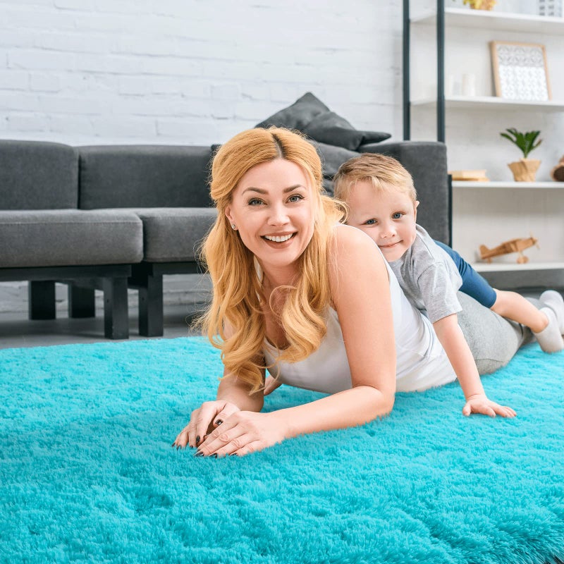 Merelax Soft Modern Indoor Large Shaggy Rug for Livingroom Bedroom Dorm Kids Room Home Decorative, Non-Slip Plush Fluffy Furry Fur Area Rugs Comfy Nursery Accent Floor Carpet 6x9 Feet, Teal Blue - Image 3